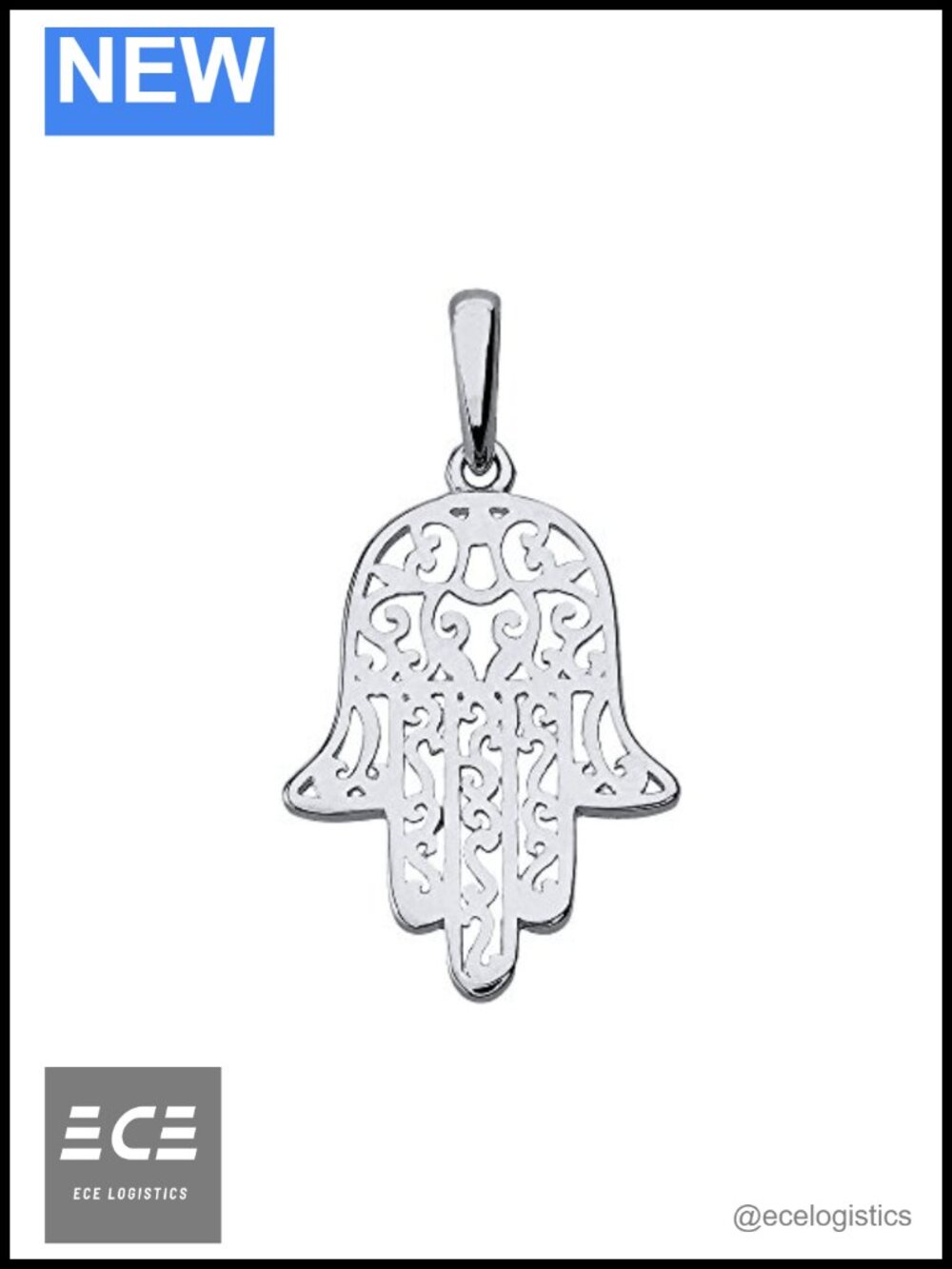 14k White Gold Filigree Hamsa Hand of Fatima Charm Pendant